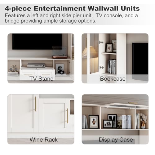 White TV Stand with Glass Doors & Shelves K902