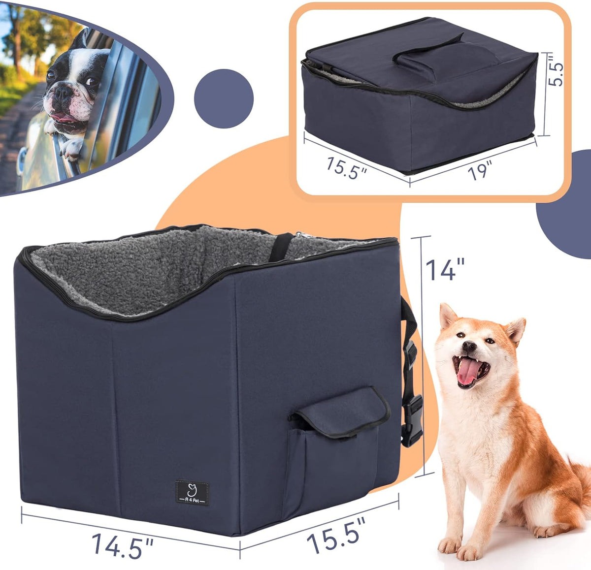 Folding Breathable Dog Booster Car Seat with Carry Bag F21391