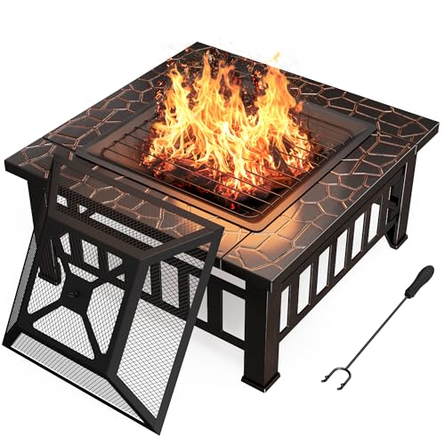 32 Inch Metal Fire Pit with Waterproof Cover H675