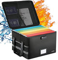 Fireproof Document File Organizer Box with Lock, Collapsible Black Y642