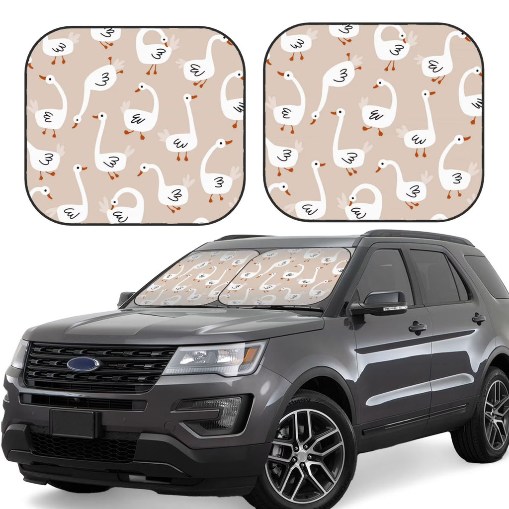 White Goose Windshield Sun Shade, Foldable 2-Piece Car Front Window Sunshade J578