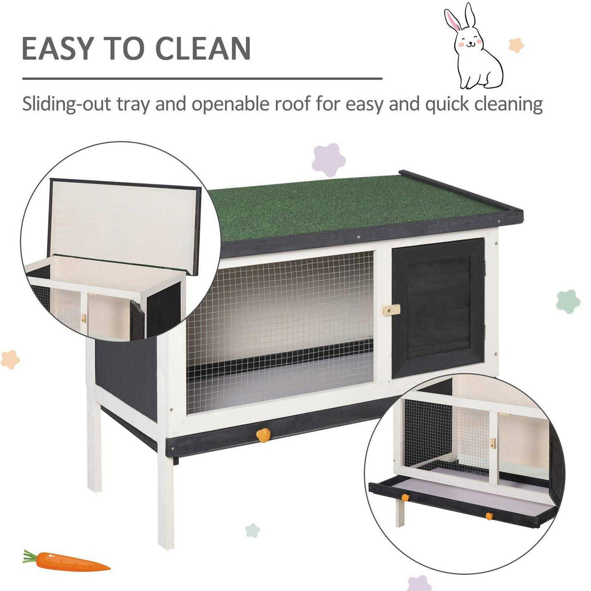 Wooden Rabbit Hutch with Pull-Out Tray L31150