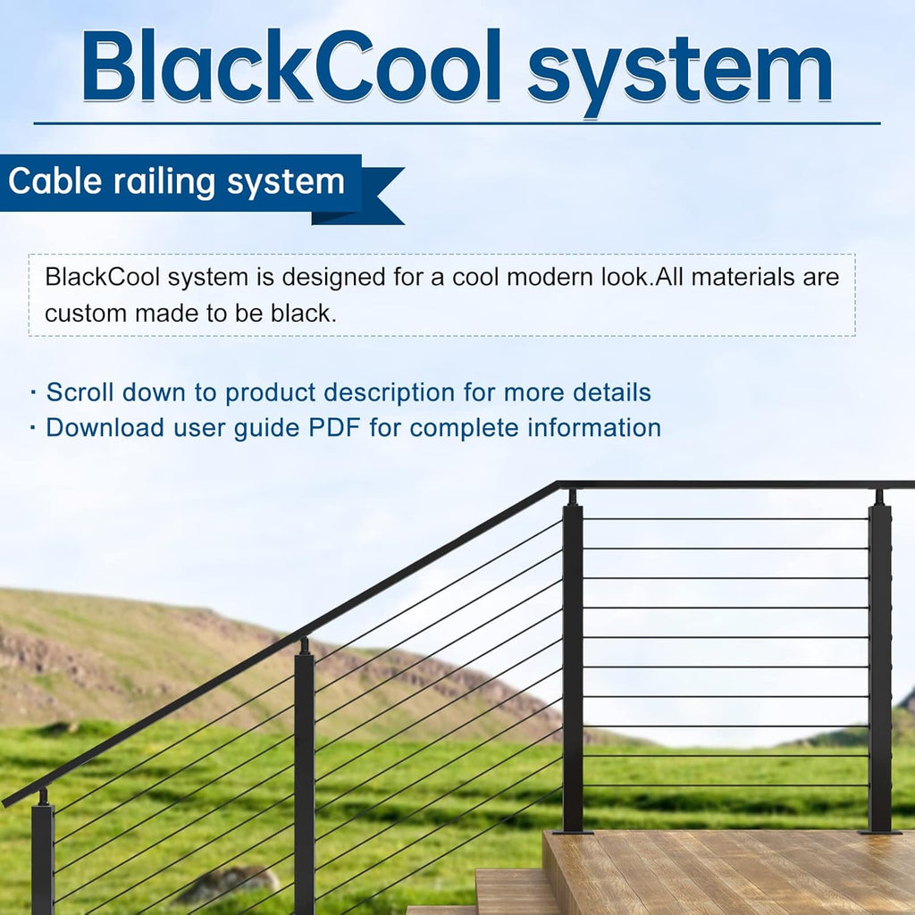 Black Cable Railing Kit 1/8 Sleeves Washer Insert Plug for Wire Rope Metal Posts T316 Stainless Steel Deck Balcony Q9145