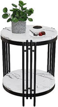 Black Faux Marble Round End Table with Storage Shelves O4702