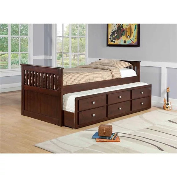 Twin Dark Cappuccino Trundle Bed with Storage G675770