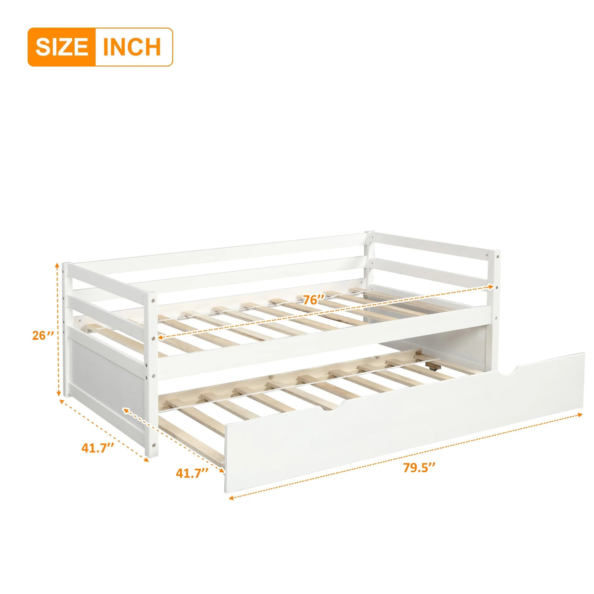 White Twin Wood Daybed with Trundle and Guardrails E639