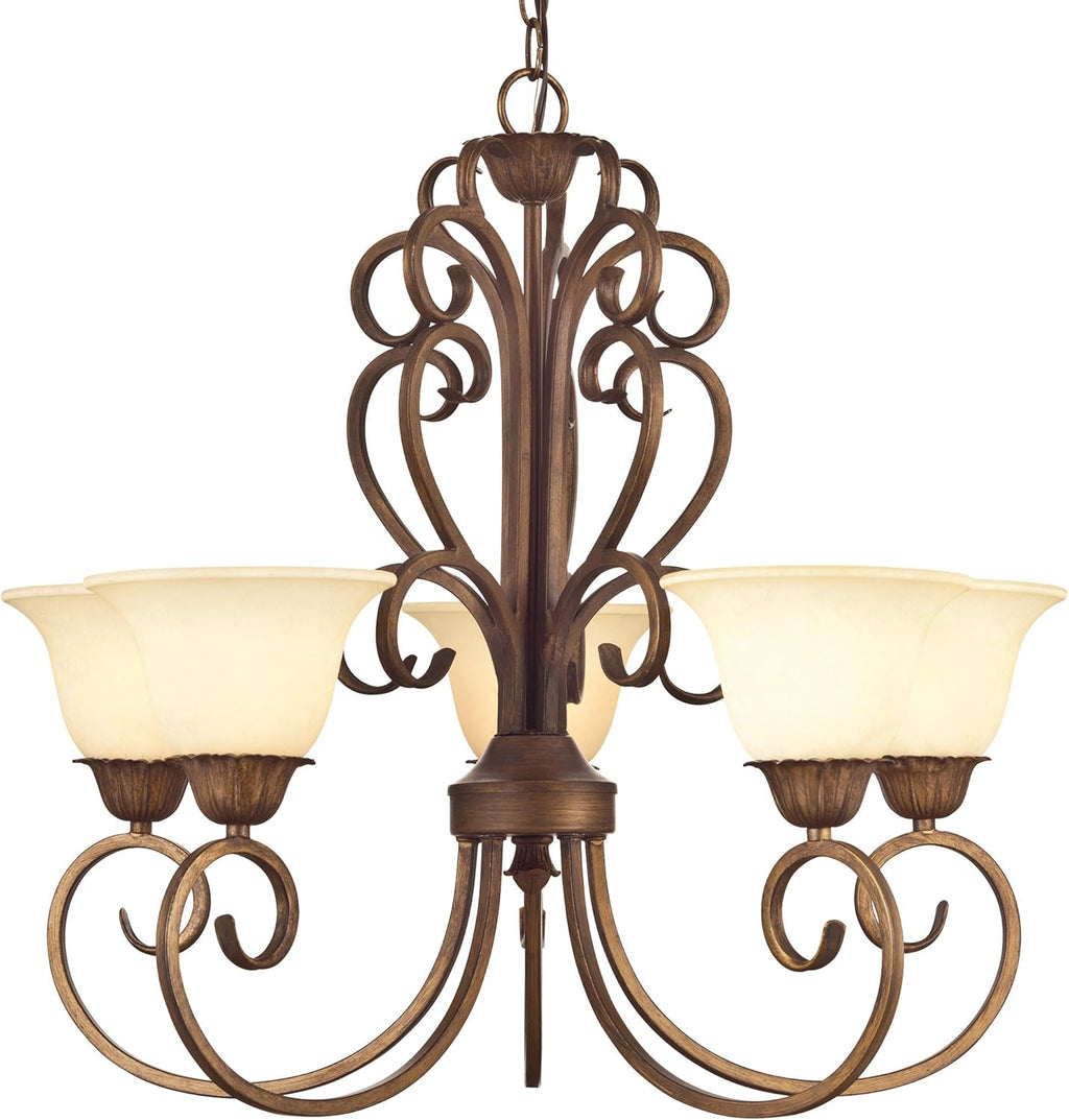 Ebony Gold Finish Five-Light Chandelier with Burnt Scavo Glass H476087