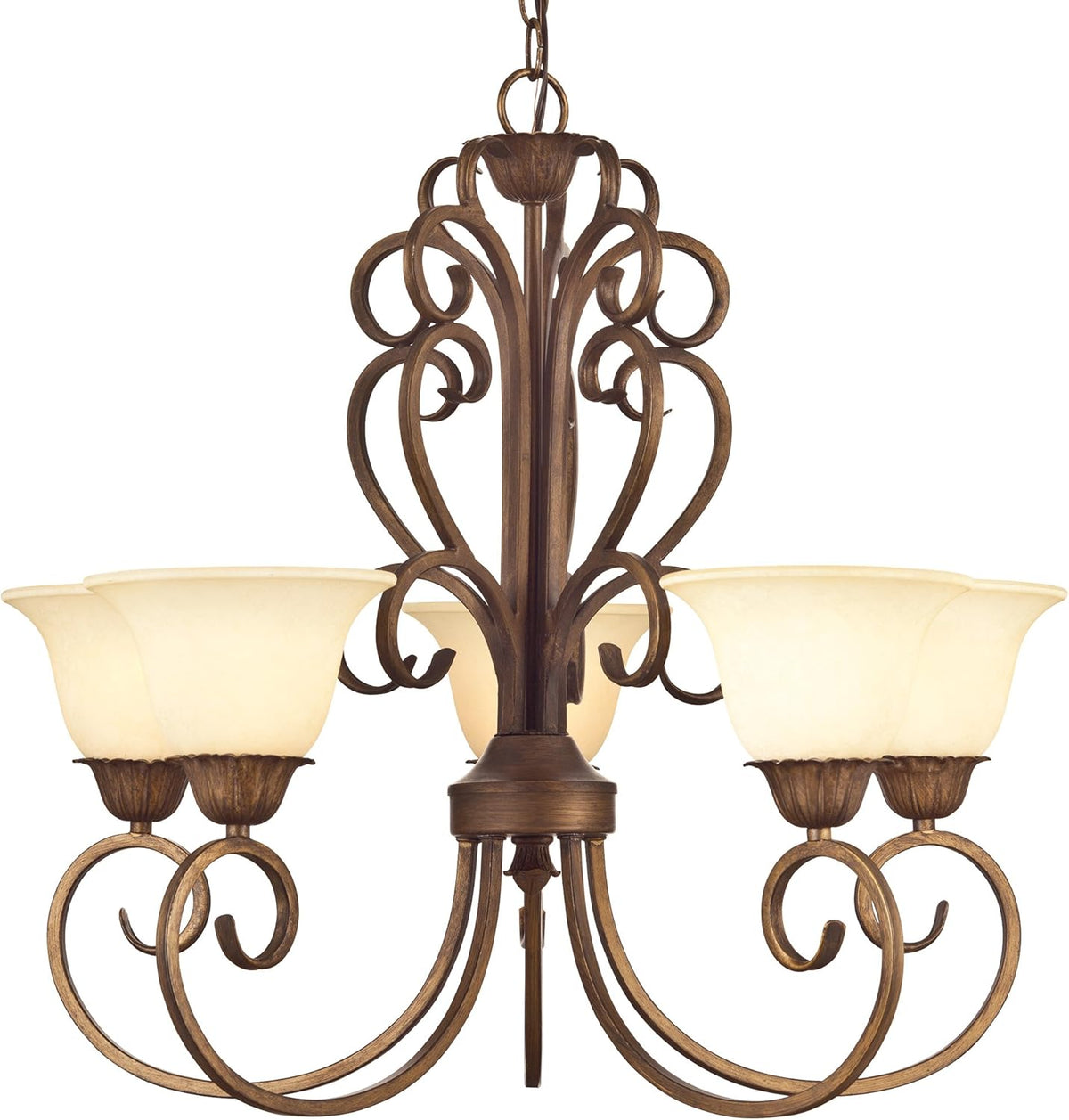 Ebony Gold Finish Five-Light Chandelier with Burnt Scavo Glass H476087