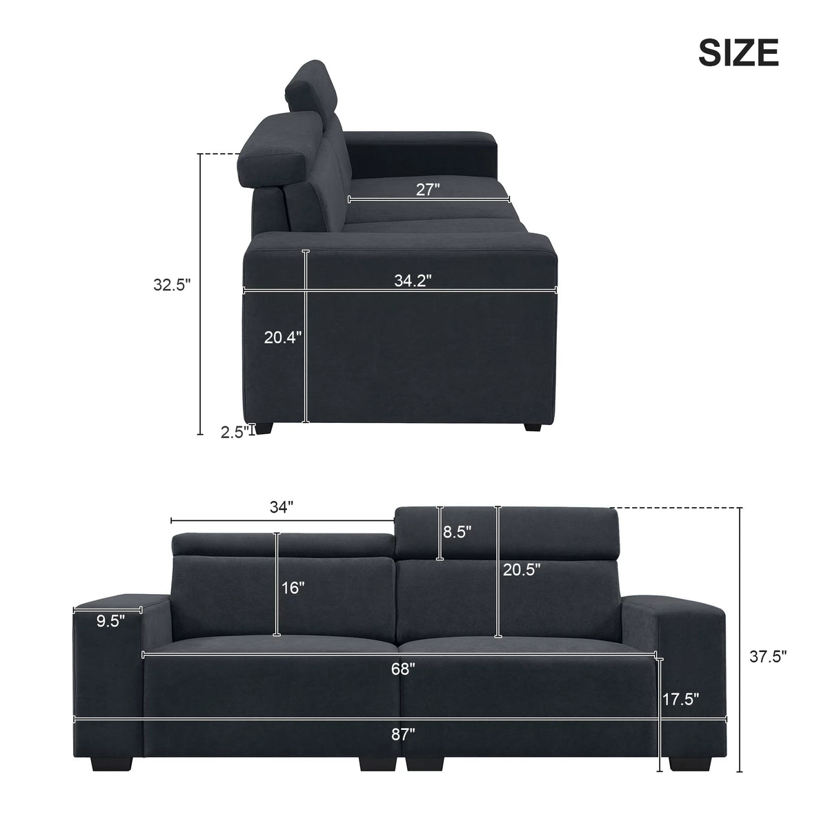 Black Velvet 2-Seater Sofa M888069