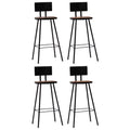 4 Piece Reclaimed Wood Bar Stools with Backrest Steel Frame F100