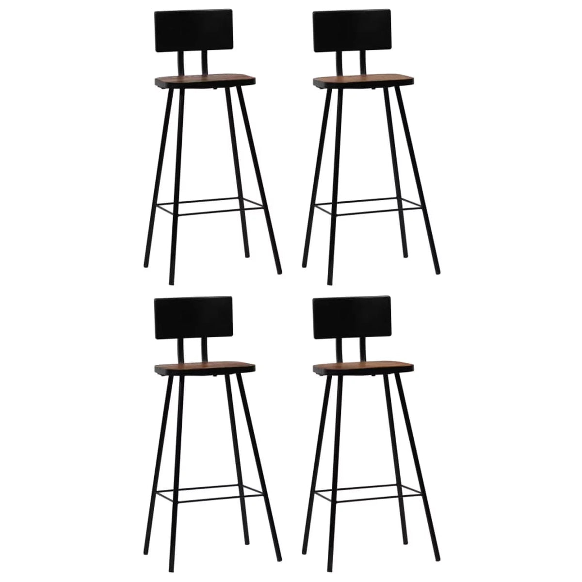 4 Piece Reclaimed Wood Bar Stools with Backrest Steel Frame F100