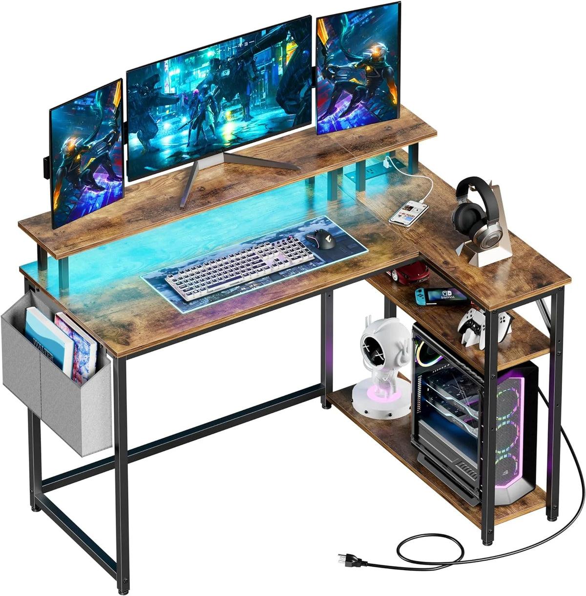 47 Inch L Shaped Desk with Power Outlets & LED Lights Q780