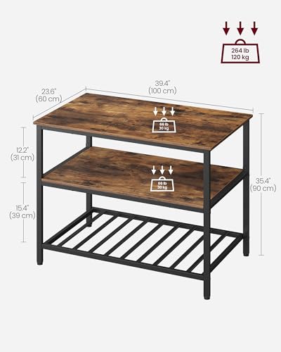 Rustic Brown and Black Kitchen Island with 3 Shelves I354322