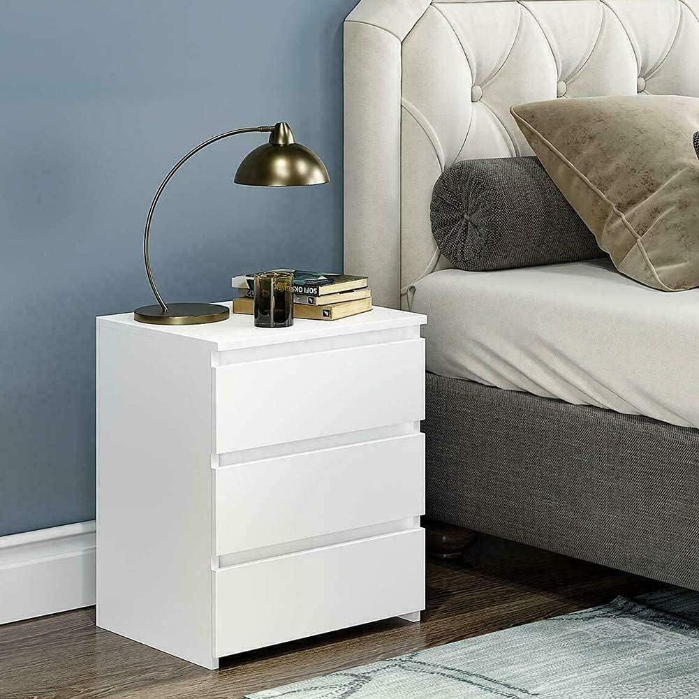 White 3 Drawer Bedside Nightstand X980418