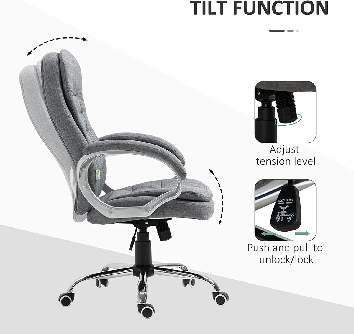 High Back Grey Upholstered Office Chair with Headrest and Armrest M6800