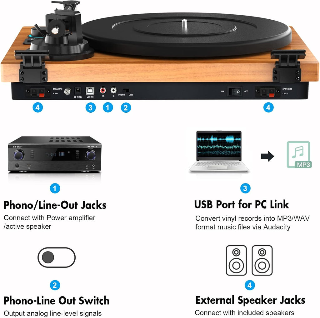 Bluetooth Record Player with Speakers E339