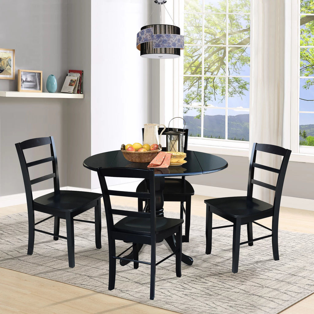 Solid Wood 5-Piece Dining Set with Drop Leaf Table and 4 Ladder Back Chairs C58687