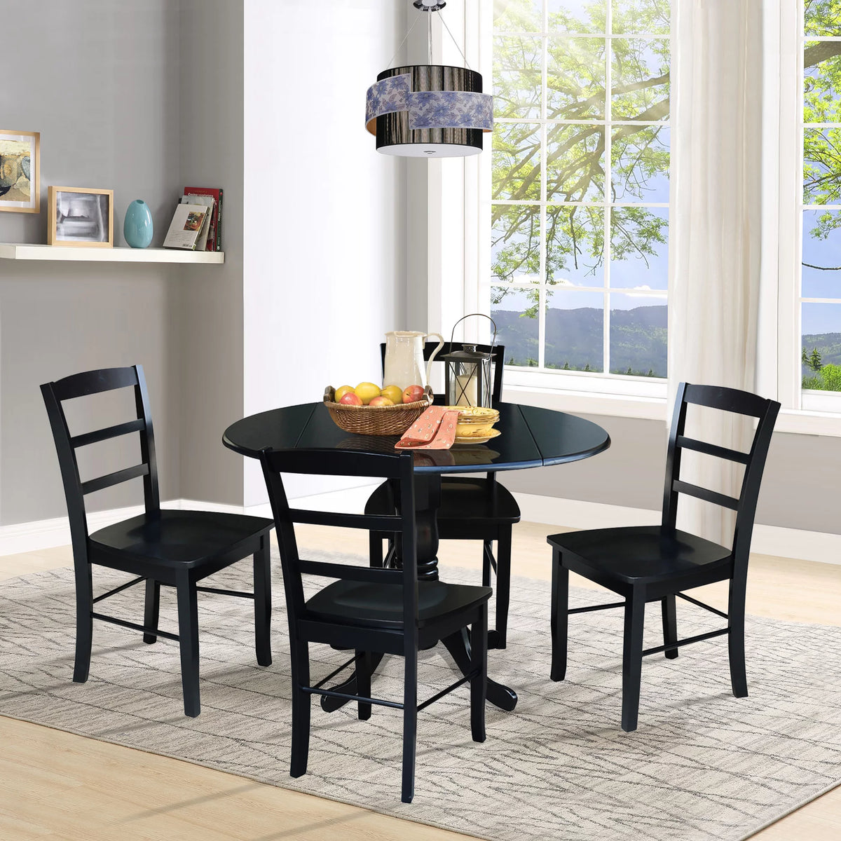 Solid Wood 5-Piece Dining Set with Drop Leaf Table and 4 Ladder Back Chairs C58687