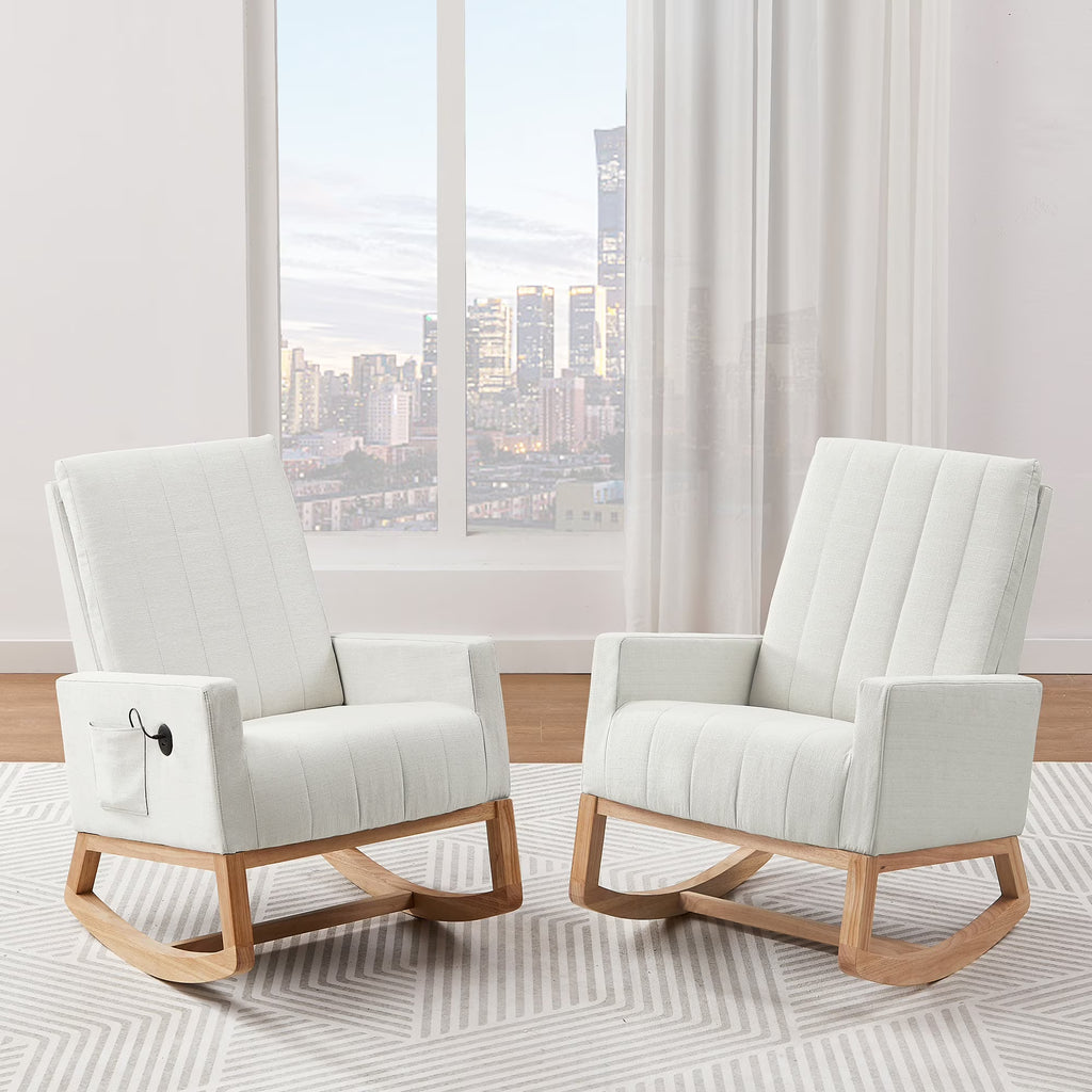 White Linen Rocking Chair Set of 2 C136