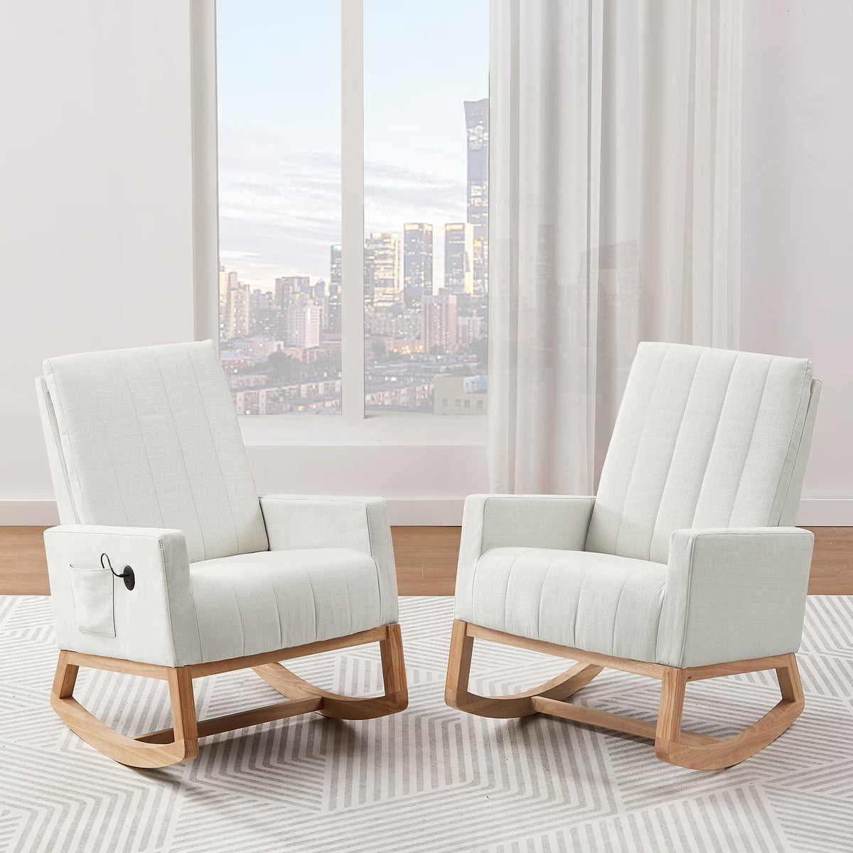 White Linen Rocking Chair Set of 2 C136