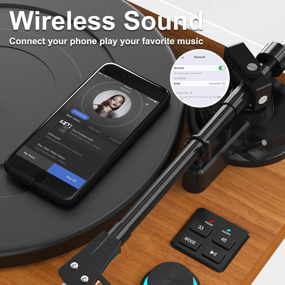 Bluetooth Record Player with Speakers E339