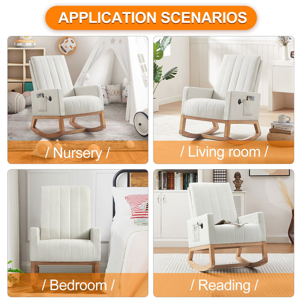 White Linen Rocking Chair Set of 2 C136