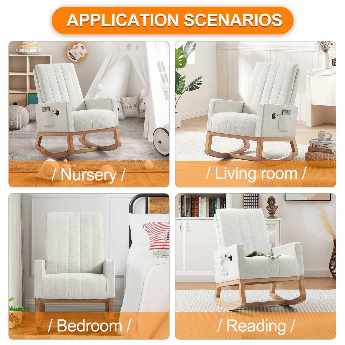 White Linen Rocking Chair Set of 2 C136