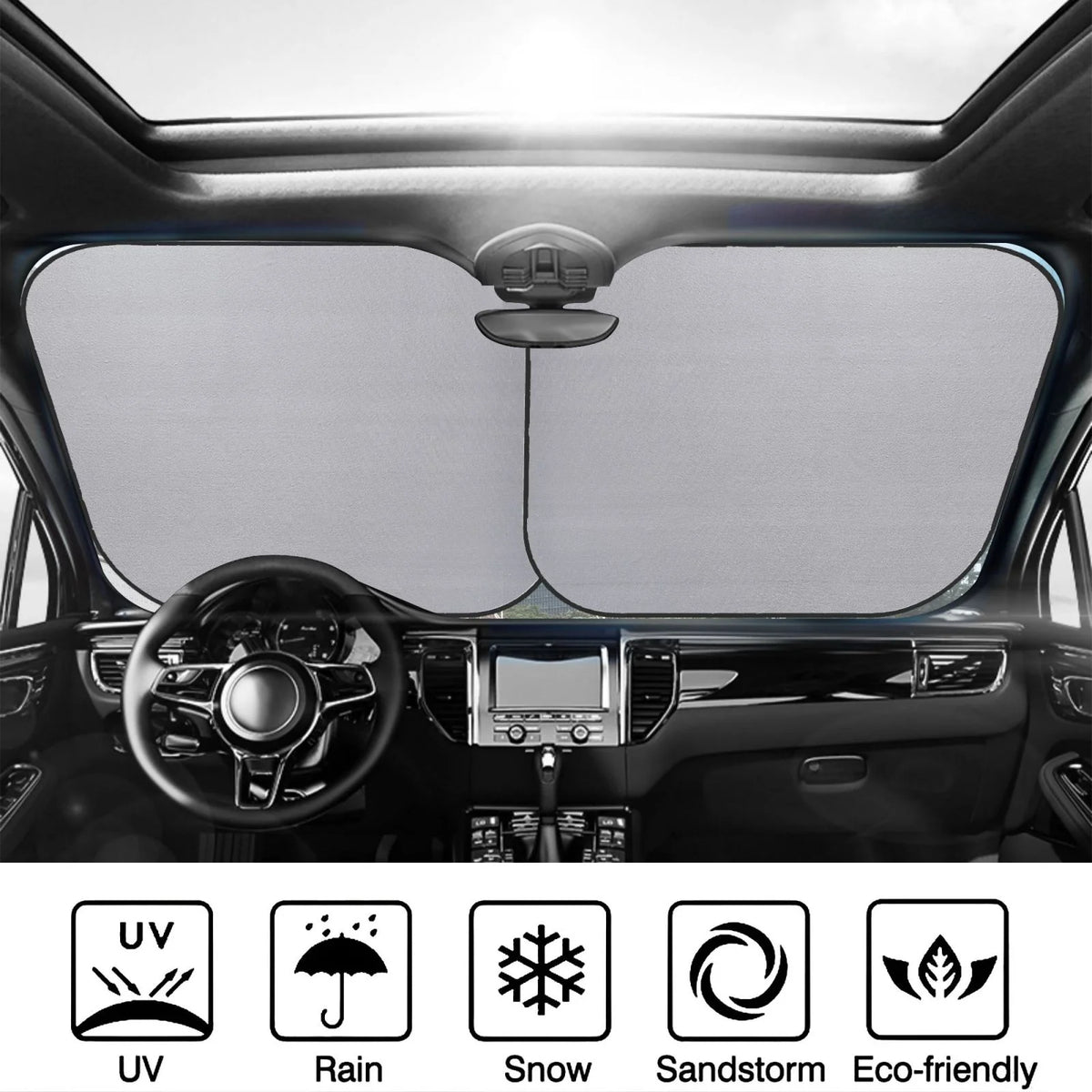 White Goose Windshield Sun Shade, Foldable 2-Piece Car Front Window Sunshade J578