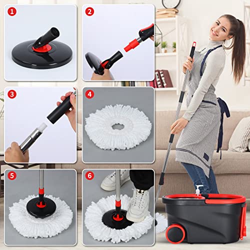 Stainless Steel 61" Spin Mop and Bucket with 3 Microfiber Mop Refills Z505