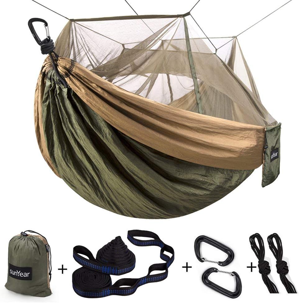 Portable Double Hammock with Net, 2 Person Hammock Tent with Straps O702333
