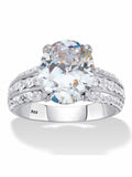 Oval-Cut Cubic Zirconia Multi-Row Engagement Ring in Platinum-Plated Sterling Silver E5395