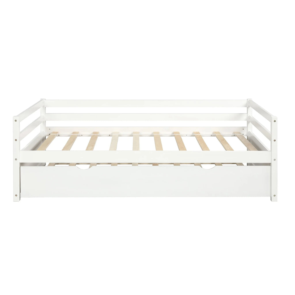 White Twin Wood Daybed with Trundle and Guardrails E639