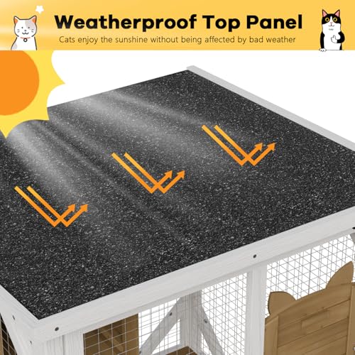 White Cat House Catio Outdoor Enclosure with Waterproof Roof on Wheels J5276