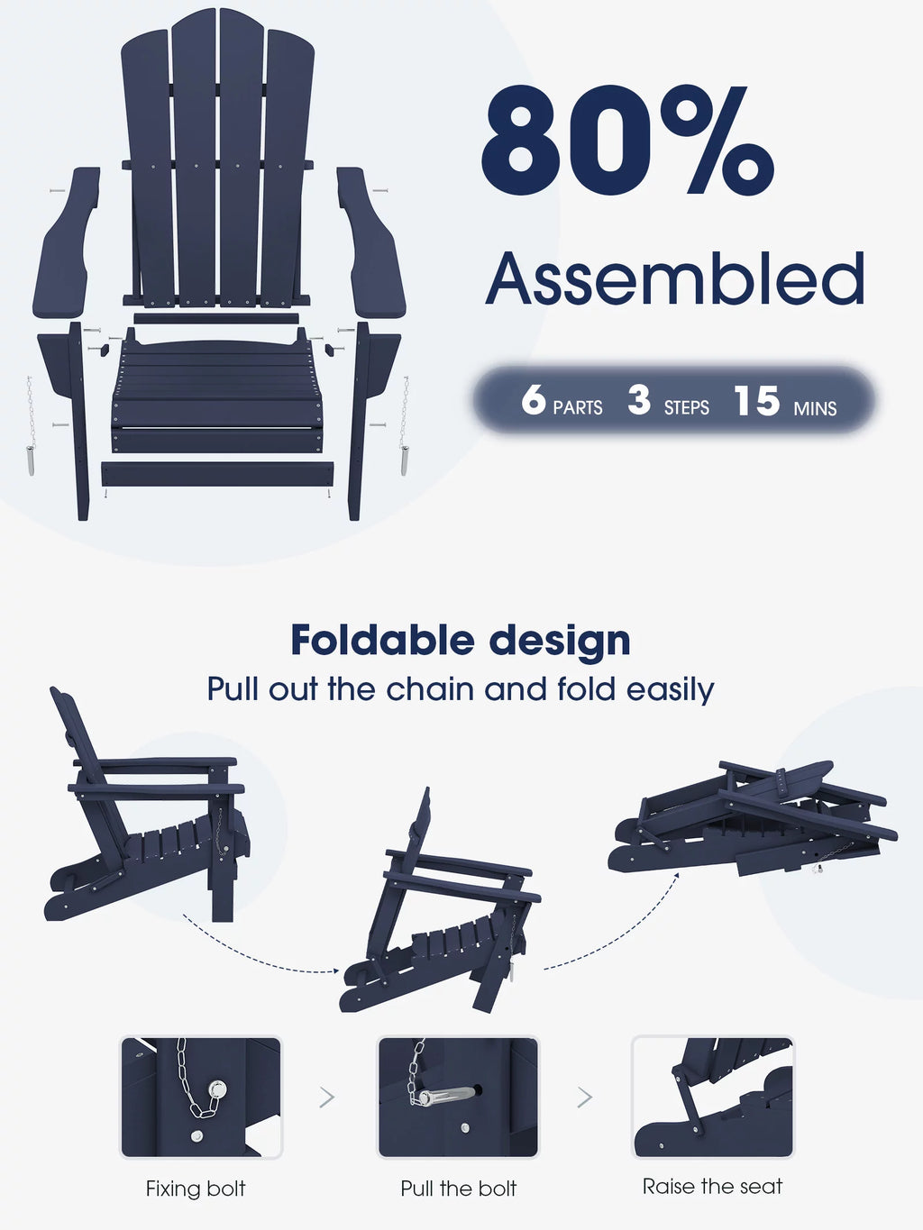 Blue 2PCS Plastic Folding Adirondack Chair H459