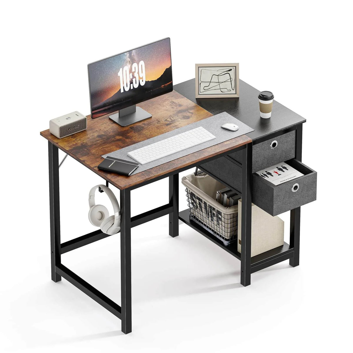 Black Rustic 55In Writing Desk with 2-Tier Drawers A6327