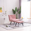 Beige White Soft Velvet Accent Chair with Ottoman Black Legs P48821