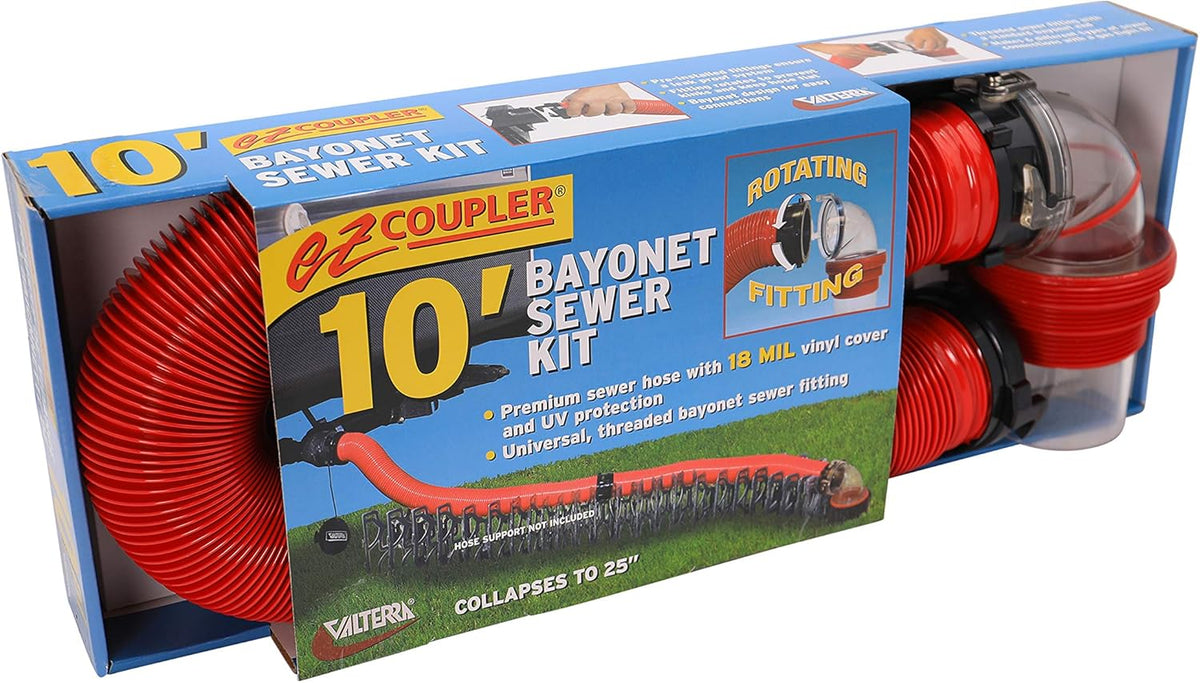 RV EZ Coupler Bayonet Sewer Kit with 10' Hose Pack of 2 V3369