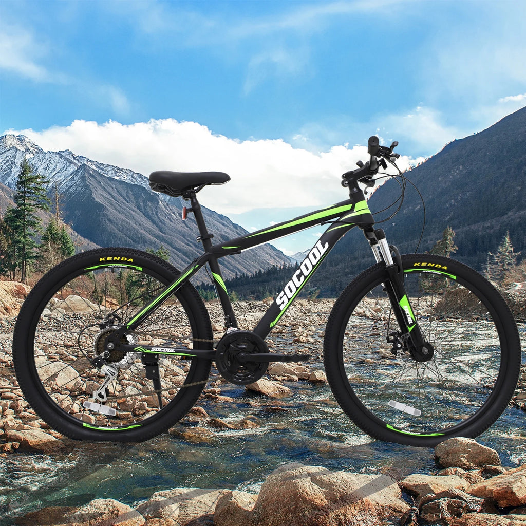 Full-Suspension Mountain Bike, 21 Speed, 26 Inch Wheel, Black&White&Green Stripes Y570
