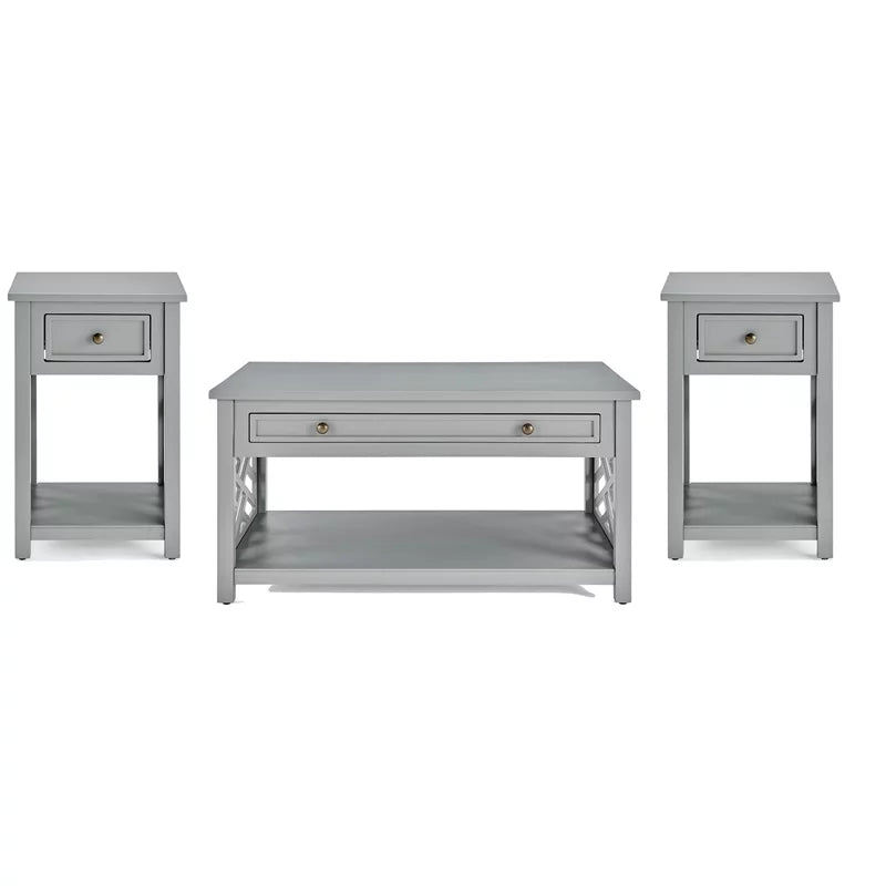 Gray Wood Coffee Table and Two End Tables Set of 3 V38336
