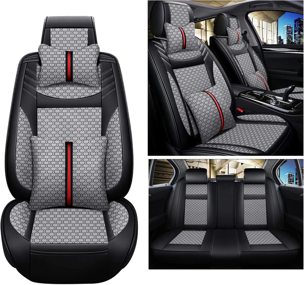 Black Faux Leather Full Set Car Seat Covers for 5 Seats M261