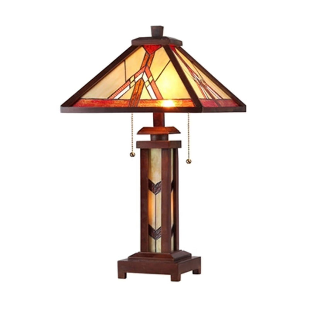Tiffany-Style 3-Light Wooden Table Lamp with 15" Shade P84047