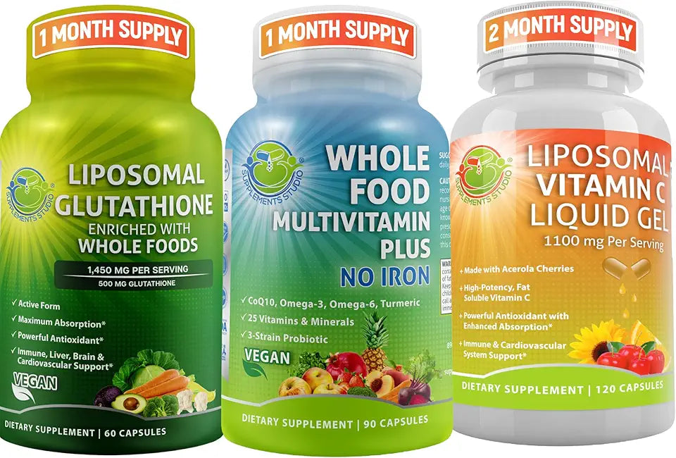 Vegan Whole Food Multivitamin Plus Liposomal Vitamin C Liquid Gel 1100mg Liposomal Glutathione 500mg M5444