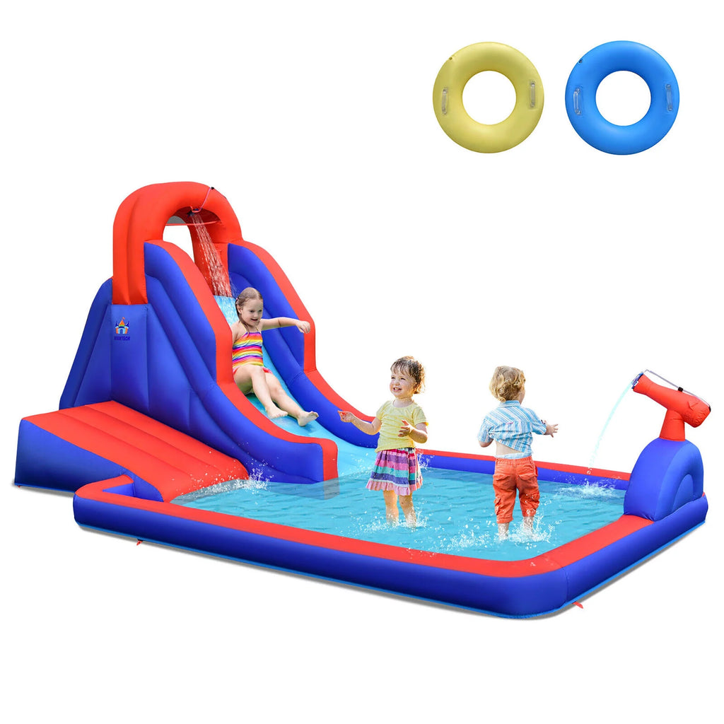 Inflatable Water Slide Park with Climb Slide Pool & 2 Swim Rings U312170