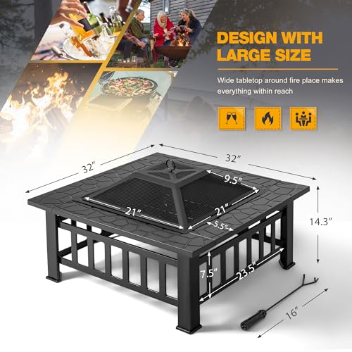 32 Inch Metal Fire Pit with Waterproof Cover H675