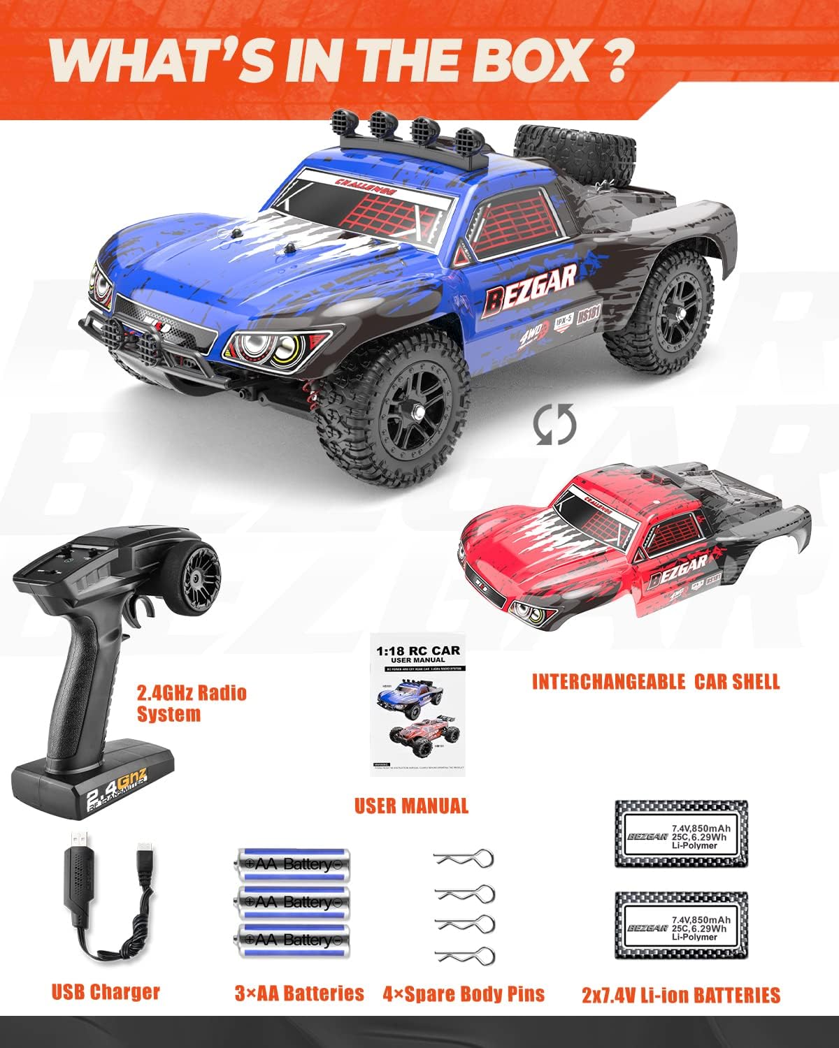 1:18 Scale 4WD Remote Control Truck with 2 Rechargeable Batteries R540423