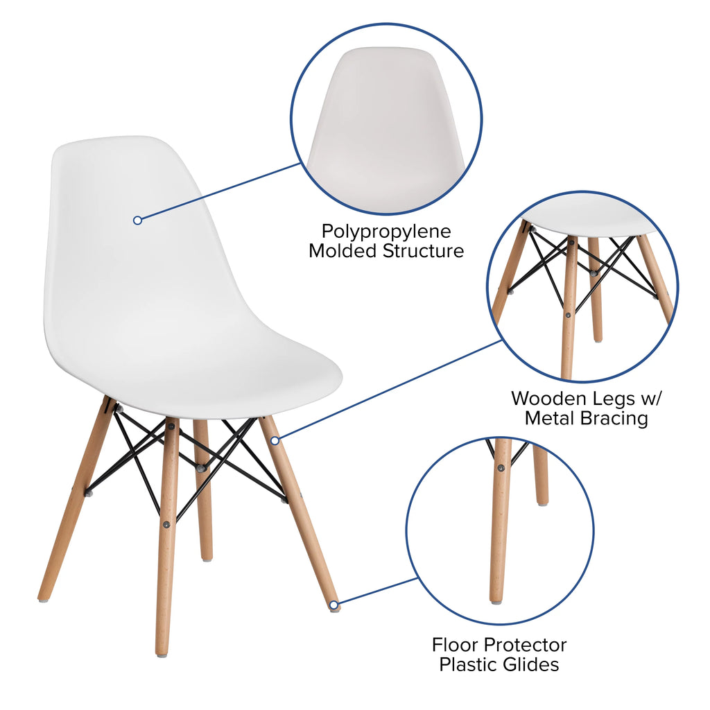 White Plastic Chair with Wooden Legs T9242