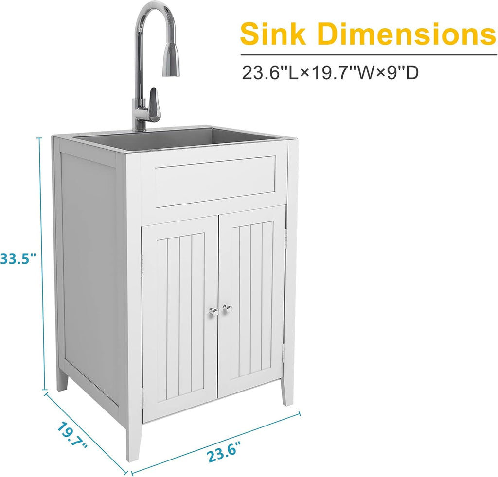 24-Inch Stainless Steel Laundry Sink with Cabinet G580