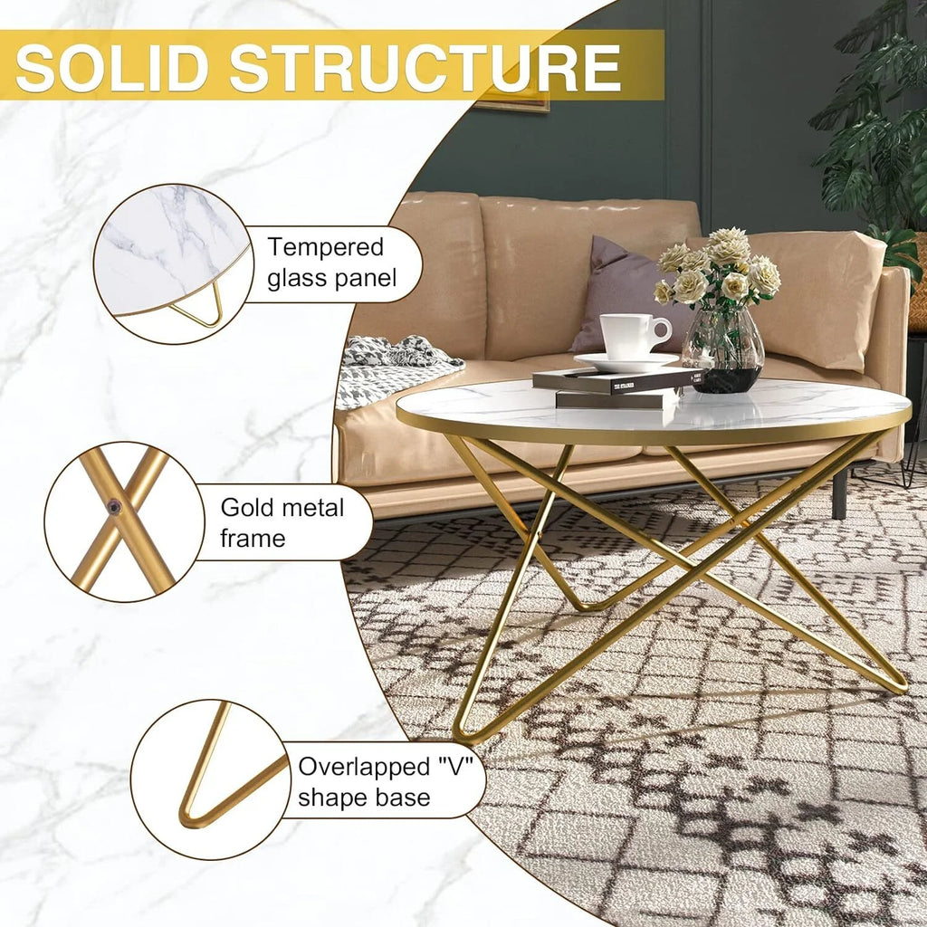 Round Coffee Table with White Faux Marble Top M2476