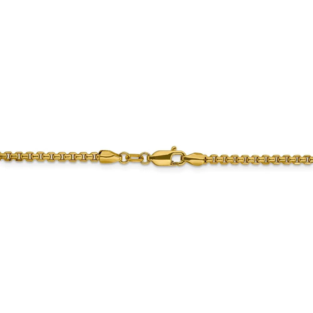 14kt Yellow Gold Diamond Cut Round Box Chain 18 inch Lobster Clasp C344