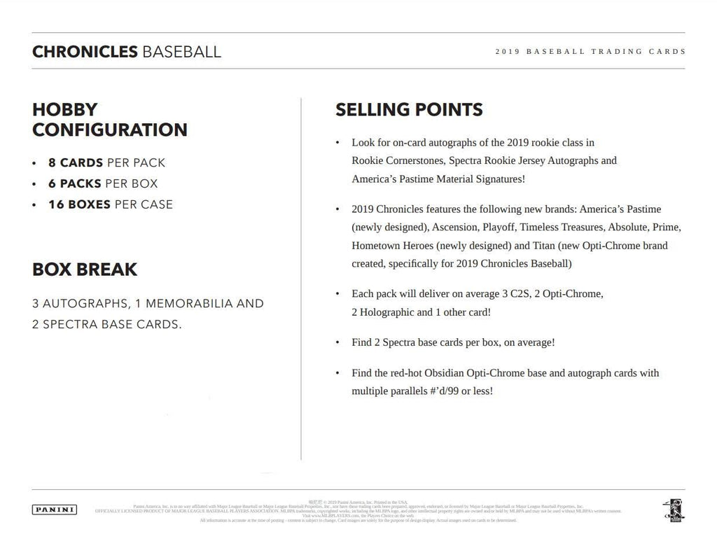 2019 Panini Chronicles Baseball Hobby Box W8848